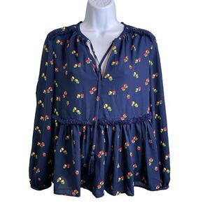 Whistles UK Women’s Navy Blue Dainty Floral Peplum Blouse Size 8 Fairy Demure